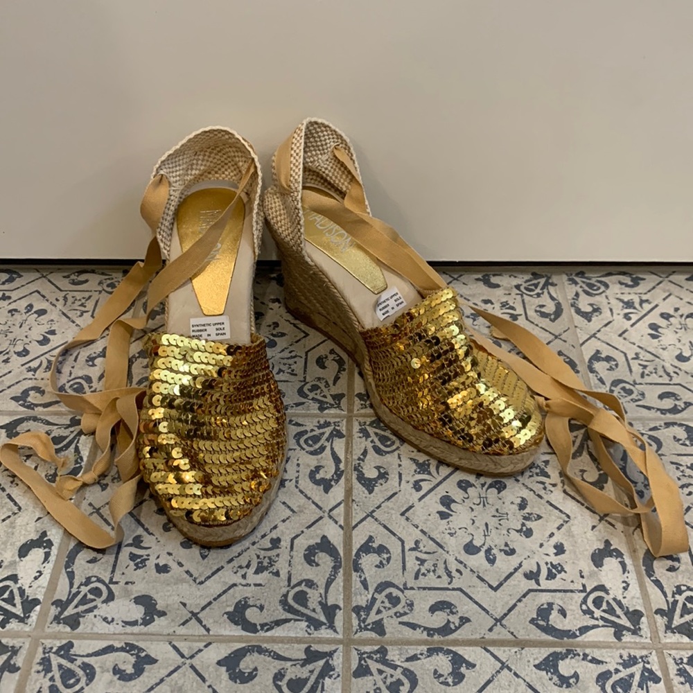Sequined Gold Madison Wedges - NIB